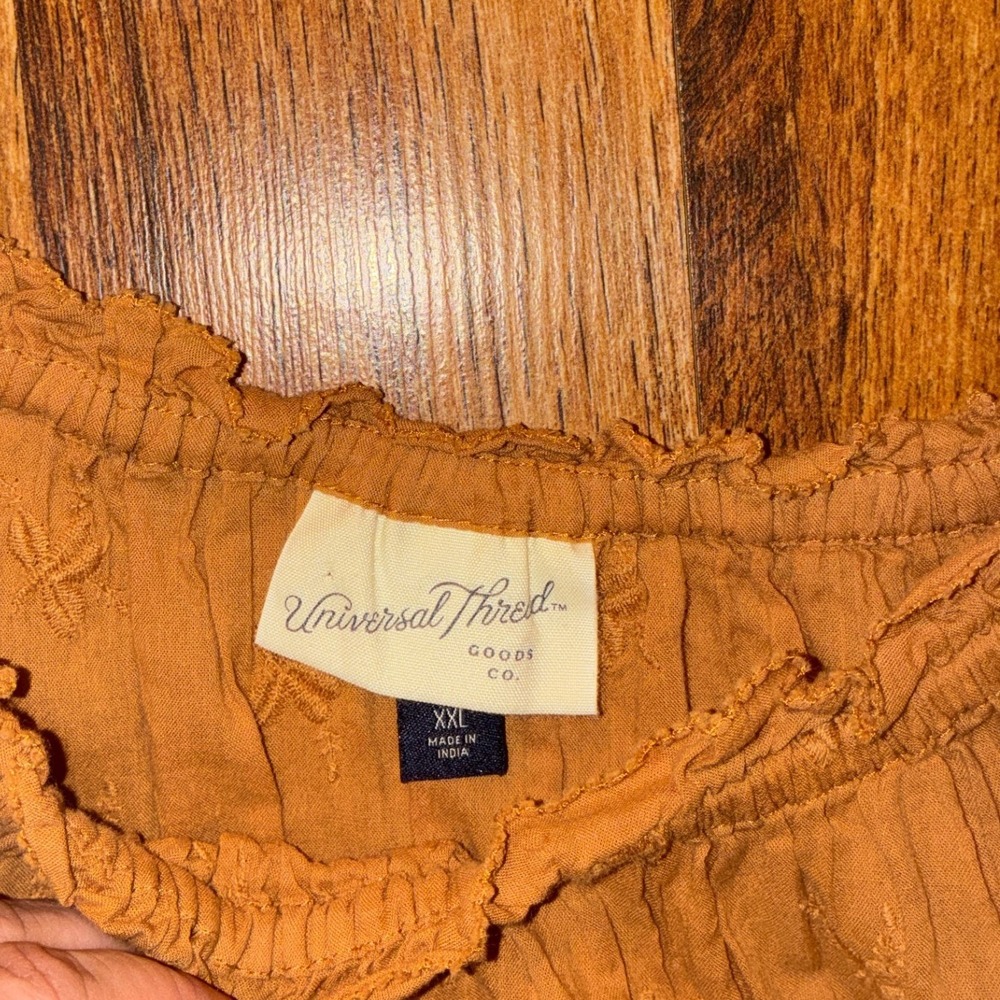Universal Thread Womens XXL Burnt Orange Embroidered Flutter Sleeve Blouse Top